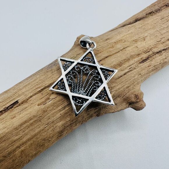 Sterling Silver Star of David Filigree Pendant, Israel, Jewish, Kabbalah, Judaic - Picture 4 of 6